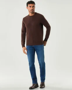 Maglia girocollo MC2 Saint Barth marrone in lambswool di pura lana