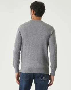 Maglia girocollo MC2 Saint Barth grigia in lana e cashmere con ricamo In Gin We Trust sul petto