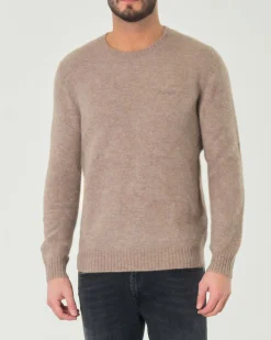 Maglia girocollo MC2 Saint Barth color noce in alpaca con logo ricamato in tono sul petto