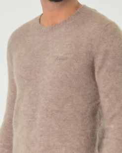 Maglia girocollo MC2 Saint Barth color noce in alpaca con logo ricamato in tono sul petto