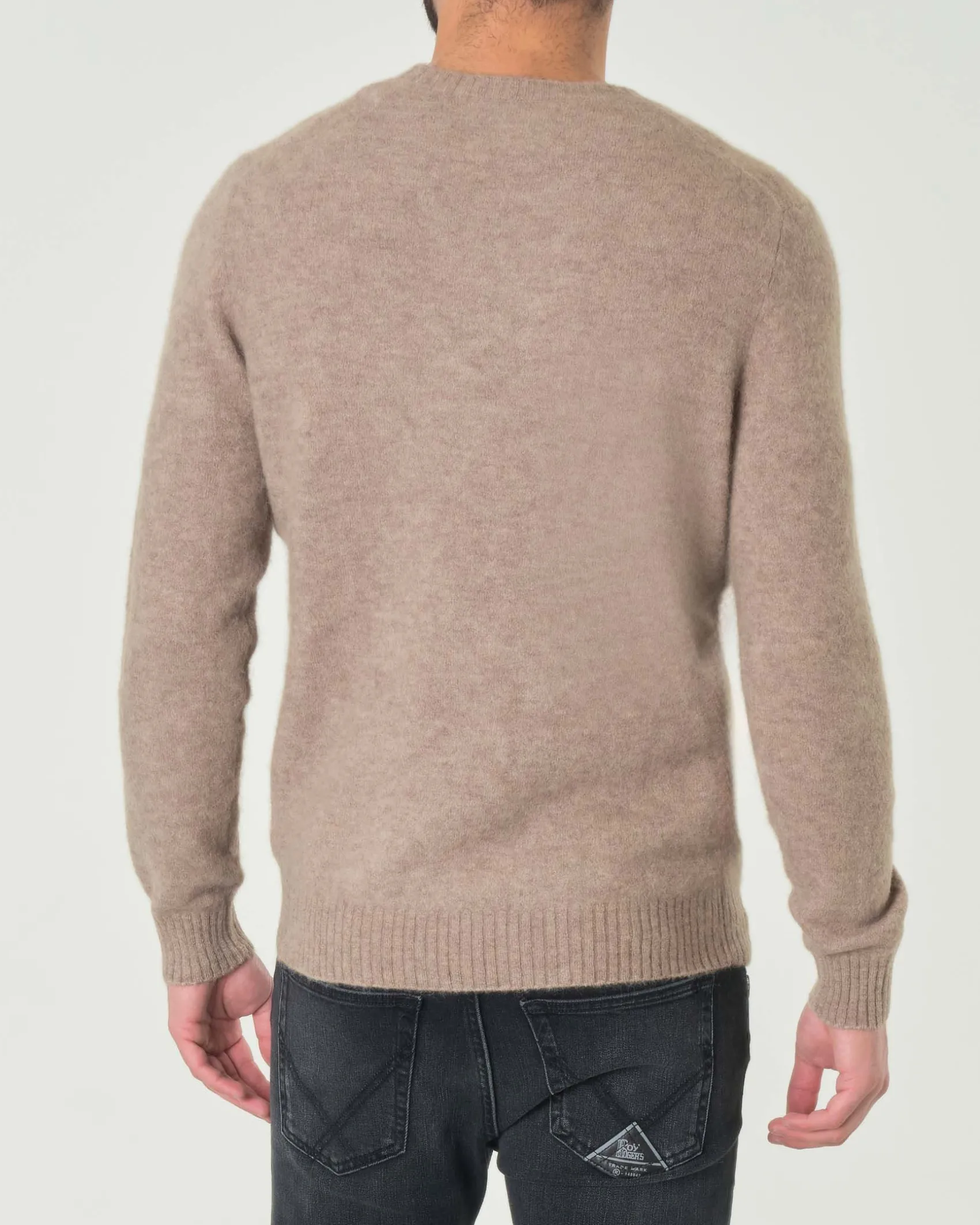 Maglia girocollo MC2 Saint Barth color noce in alpaca con logo ricamato in tono sul petto