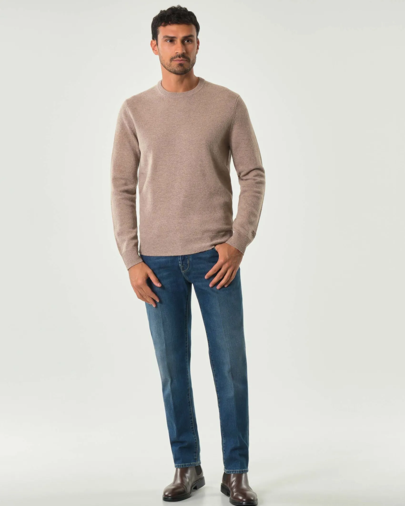 Maglia girocollo MC2 Saint Barth color noce in lambswool di pura lana