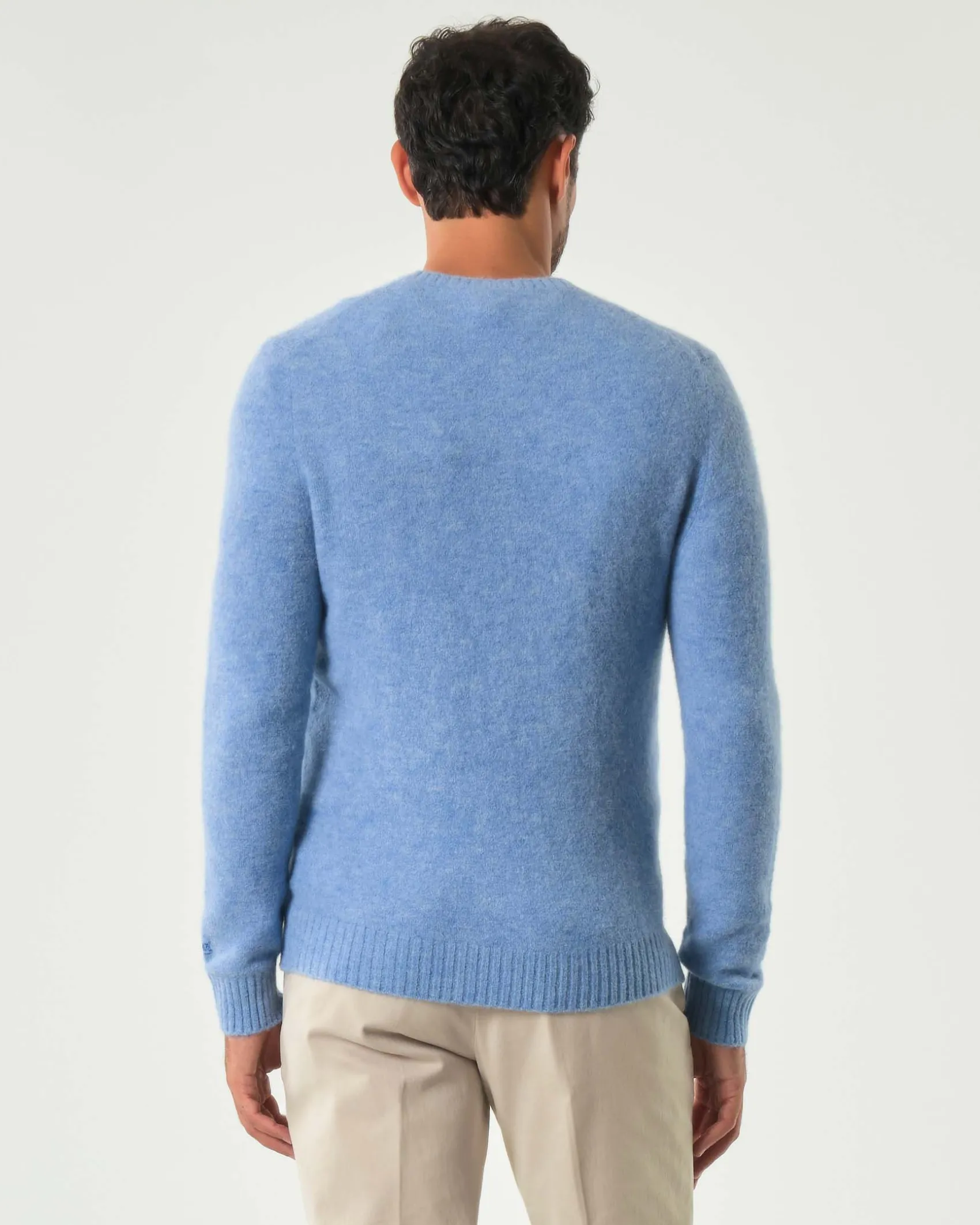 Maglia girocollo MC2 Saint Barth azzurra in alpaca con logo ricamato in tono sul petto
