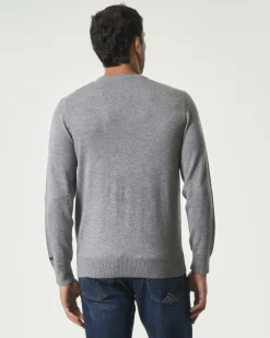 Maglia girocollo MC2 Saint Barth grigia in lana e cashmere con ricamo My Life Is Complicated