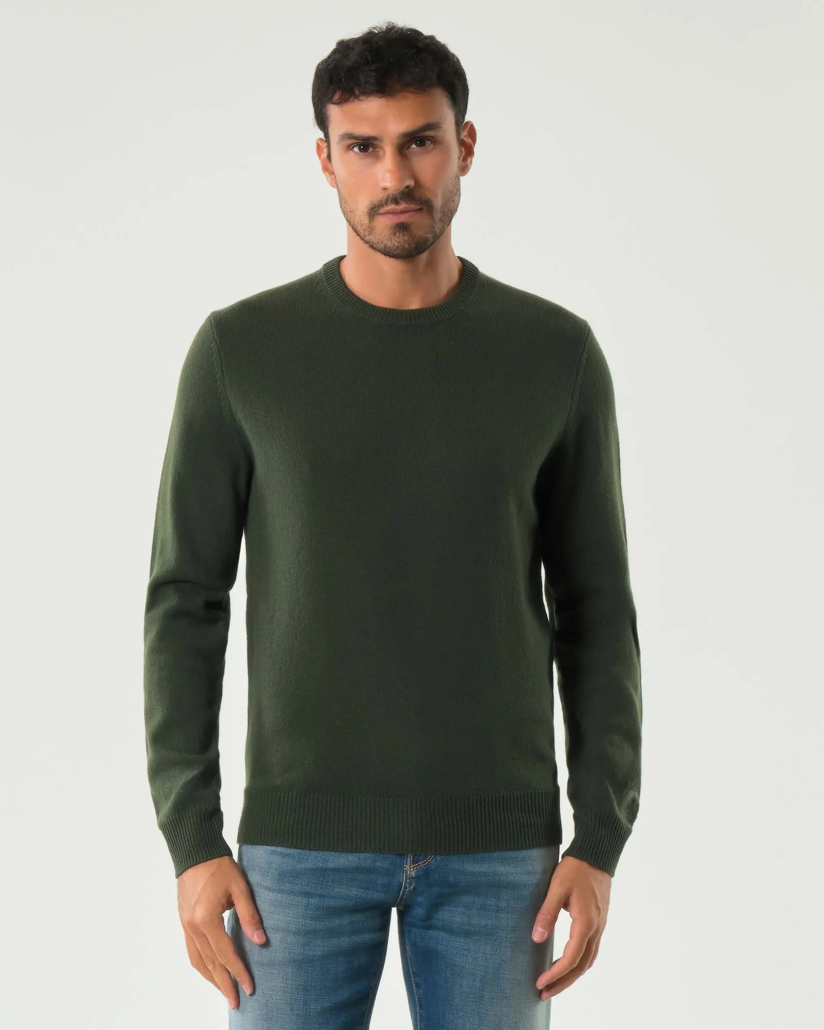 Maglia girocollo MC2 Saint Barth verde scuro in lambswool di pura lana