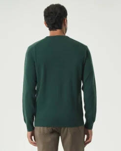 Maglia girocollo MC2 Saint Barth verde in lana e cashmere con ricamo It's Wine O'Clock sul petto