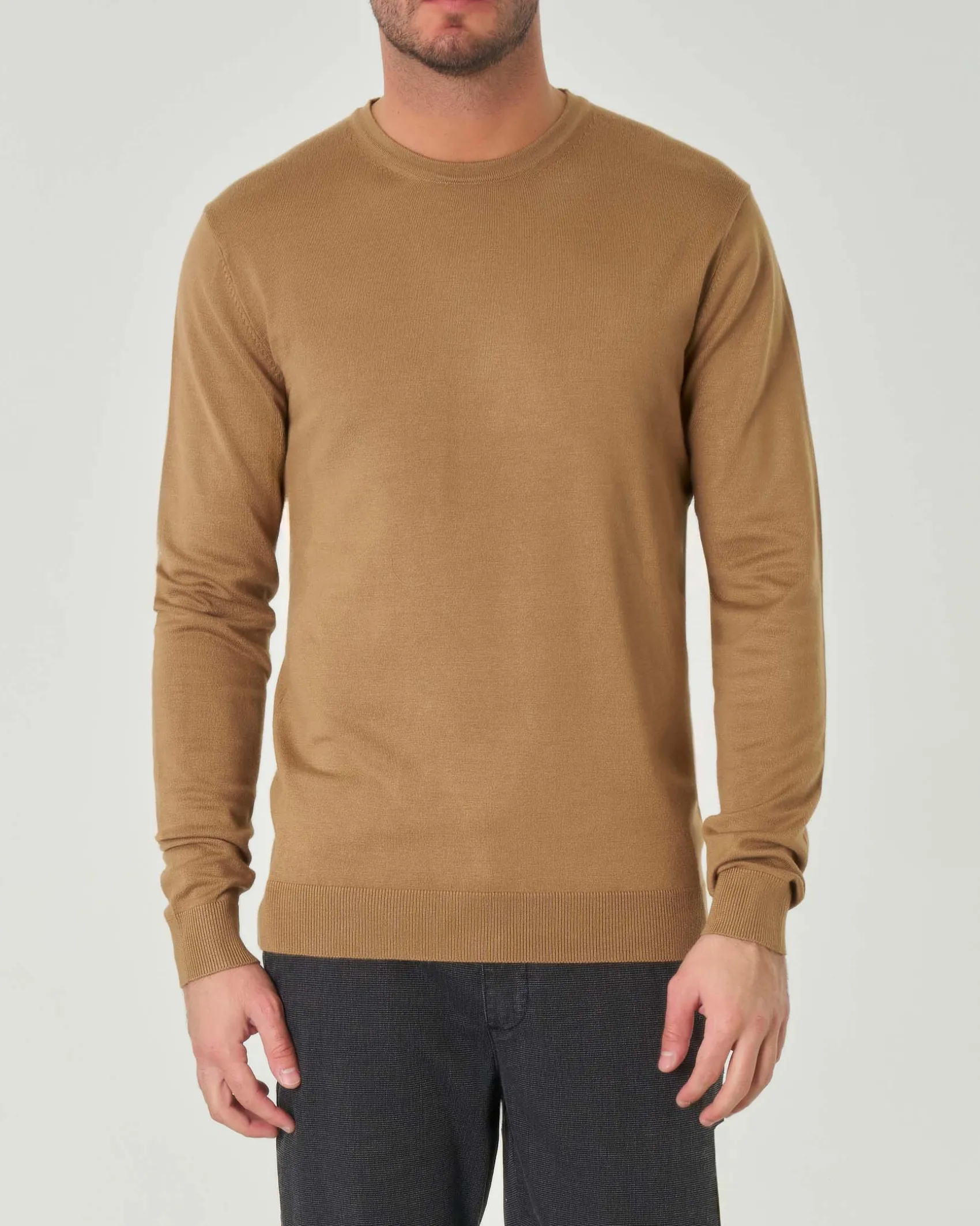 Maglia girocollo Paul Baker color cammello tinta unita