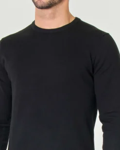 Maglia girocollo Paul Baker nera tinta unita in misto lana