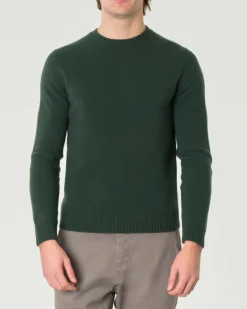 Maglia girocollo Pellizzari verde bosco in misto lana e cachemire finezza 7