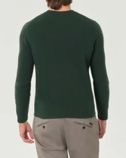 Maglia girocollo Pellizzari verde bosco in misto lana e cachemire finezza 7