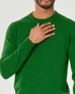Maglia girocollo Pellizzari verde in puro cachemire