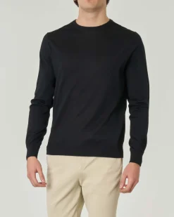 Maglia girocollo Pellizzari nera in pura lana merinos ultrafine