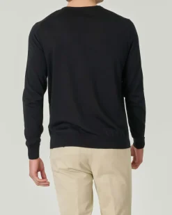 Maglia girocollo Pellizzari nera in pura lana merinos ultrafine