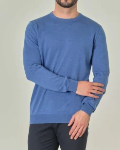 Maglia girocollo Pellizzari celeste in pura lana merino