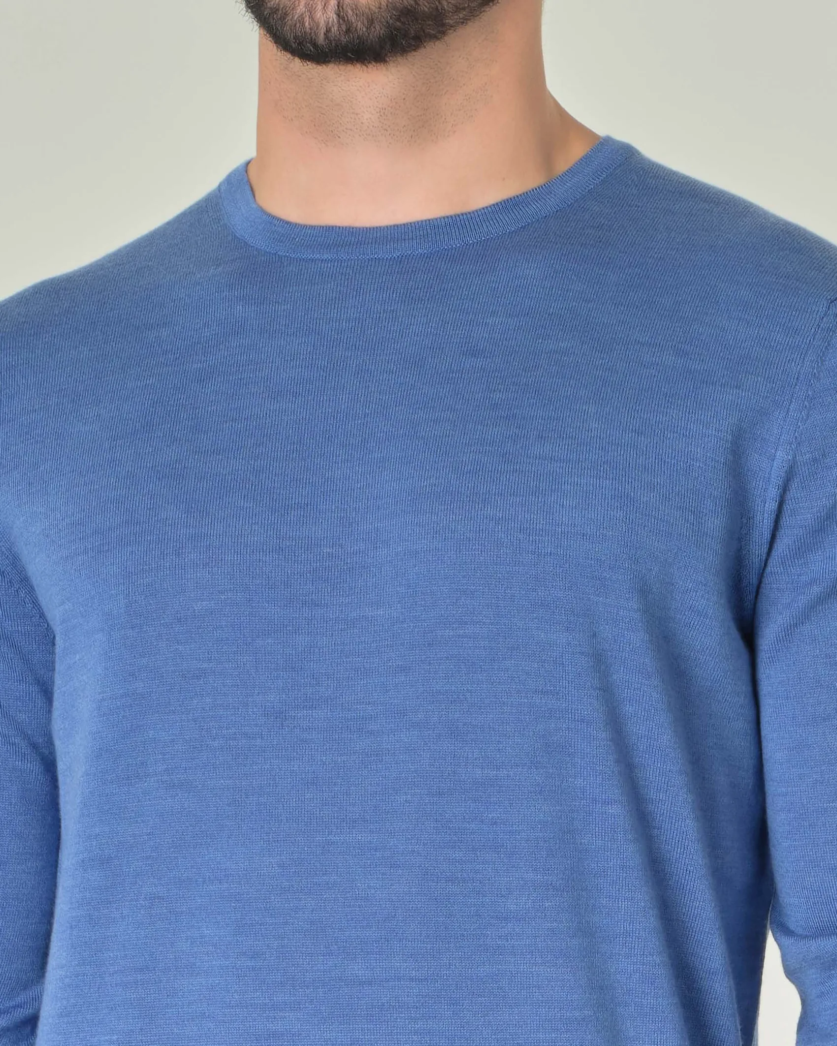 Maglia girocollo Pellizzari celeste in pura lana merino