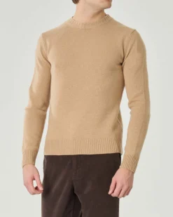 Maglia girocollo Pellizzari color cammello in misto lana e cachemire finezza 7