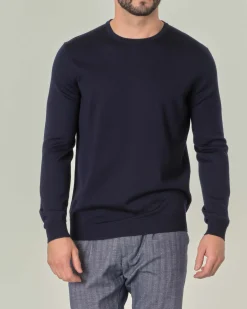 Maglia girocollo Pellizzari blu navy in pura lana merino