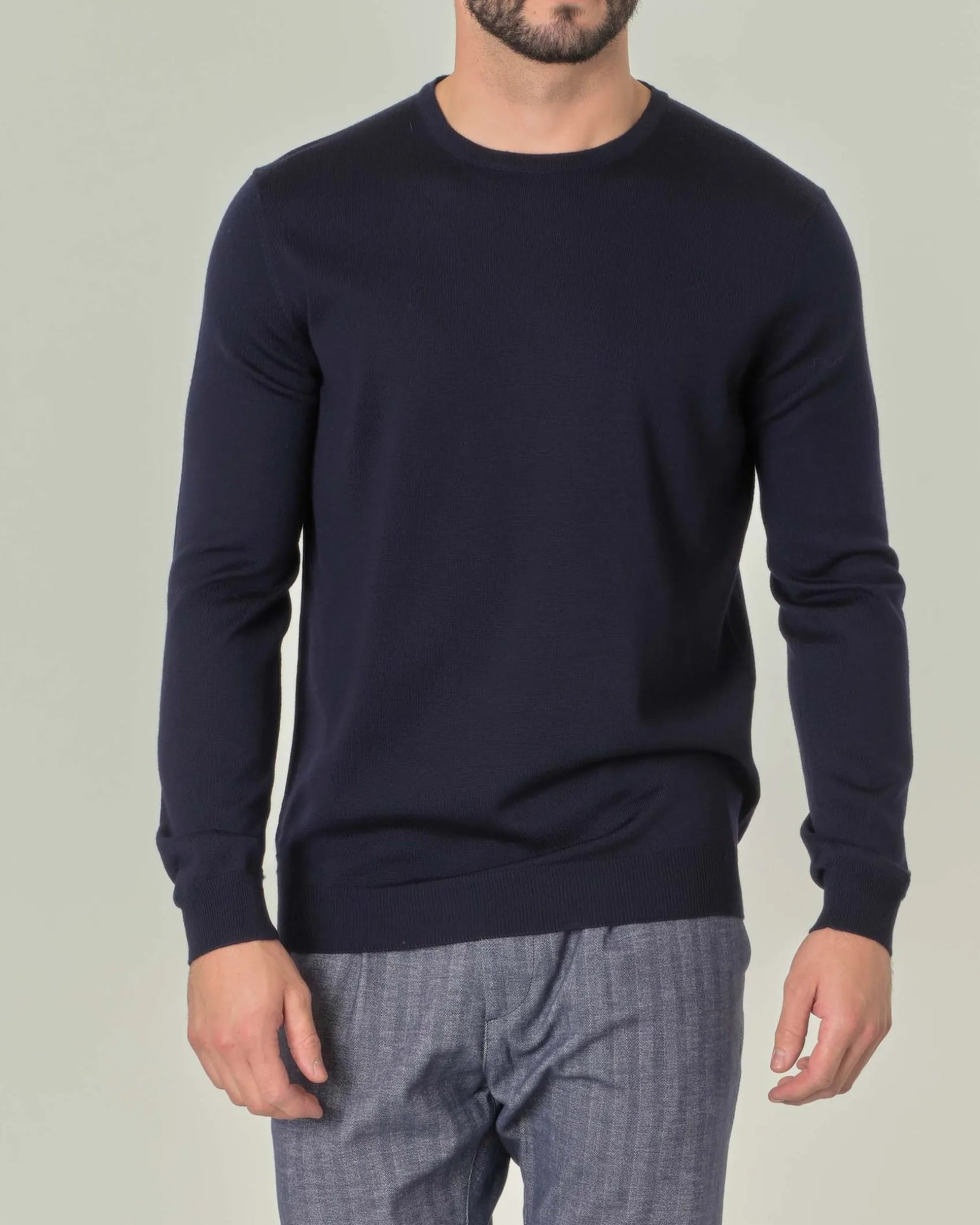 Maglia girocollo Pellizzari blu navy in pura lana merino