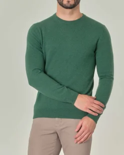 Maglia girocollo Pellizzari verde smeraldo in puro cashmere