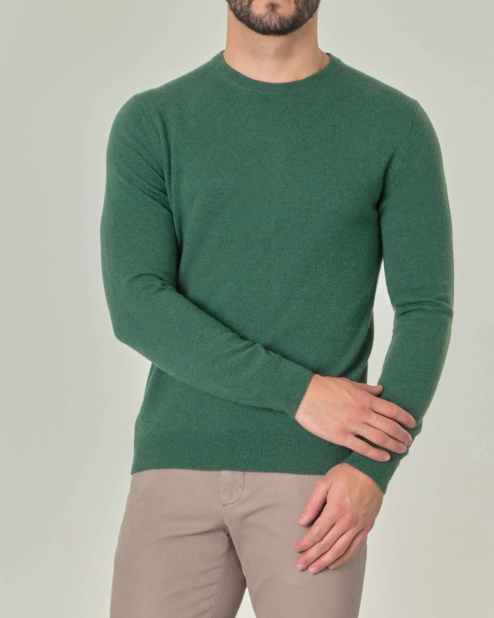 Maglia girocollo Pellizzari verde smeraldo in puro cashmere
