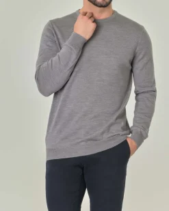 Maglia girocollo Pellizzari grigia in pura lana merino