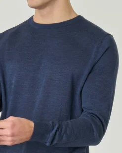 Maglia girocollo Pellizzari blu denim in pura lana merinos ultrafine
