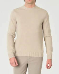 Maglia girocollo Pellizzari beige in misto lana e cachemire finezza 7