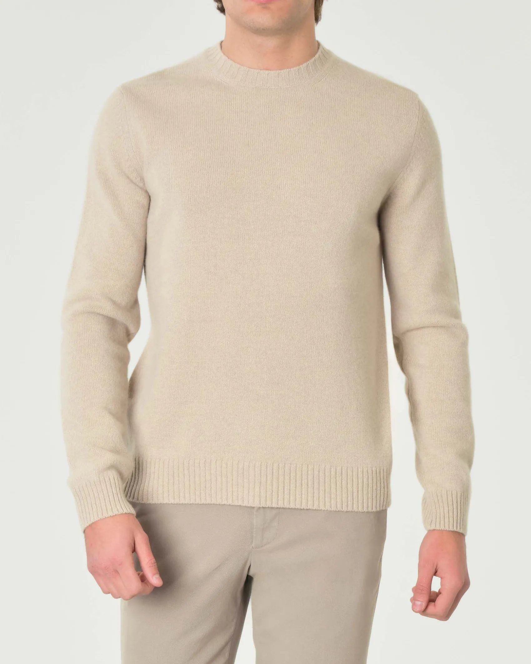 Maglia girocollo Pellizzari beige in misto lana e cachemire finezza 7