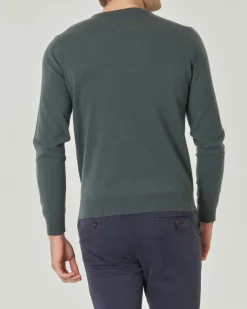 Maglia girocollo Pellizzari verde salvia in misto lana e cachemire finezza 12
