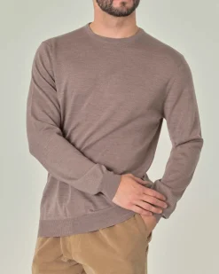Maglia girocollo Pellizzari color tortora in pura lana merino