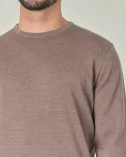 Maglia girocollo Pellizzari color tortora in pura lana merino