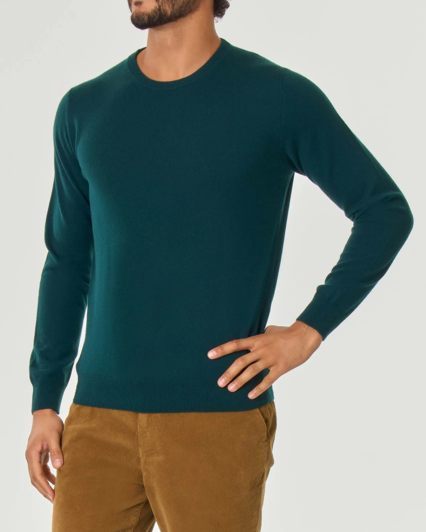 Maglia girocollo Pellizzari verde scuro in puro cachemire