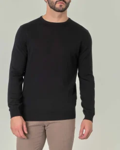 Maglia girocollo Pellizzari nera in pura lana merino