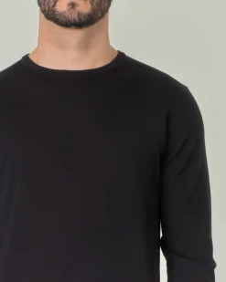 Maglia girocollo Pellizzari nera in pura lana merino