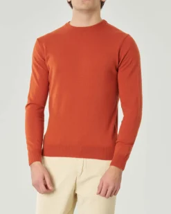 Maglia girocollo Pellizzari arancione in misto lana e cachemire finezza 12