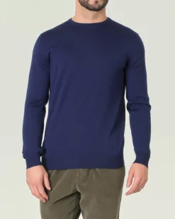 Maglia girocollo Pellizzari blu indaco in pura lana merino