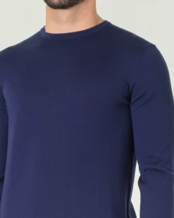 Maglia girocollo Pellizzari blu indaco in pura lana merino