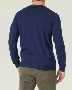 Maglia girocollo Pellizzari blu indaco in pura lana merino