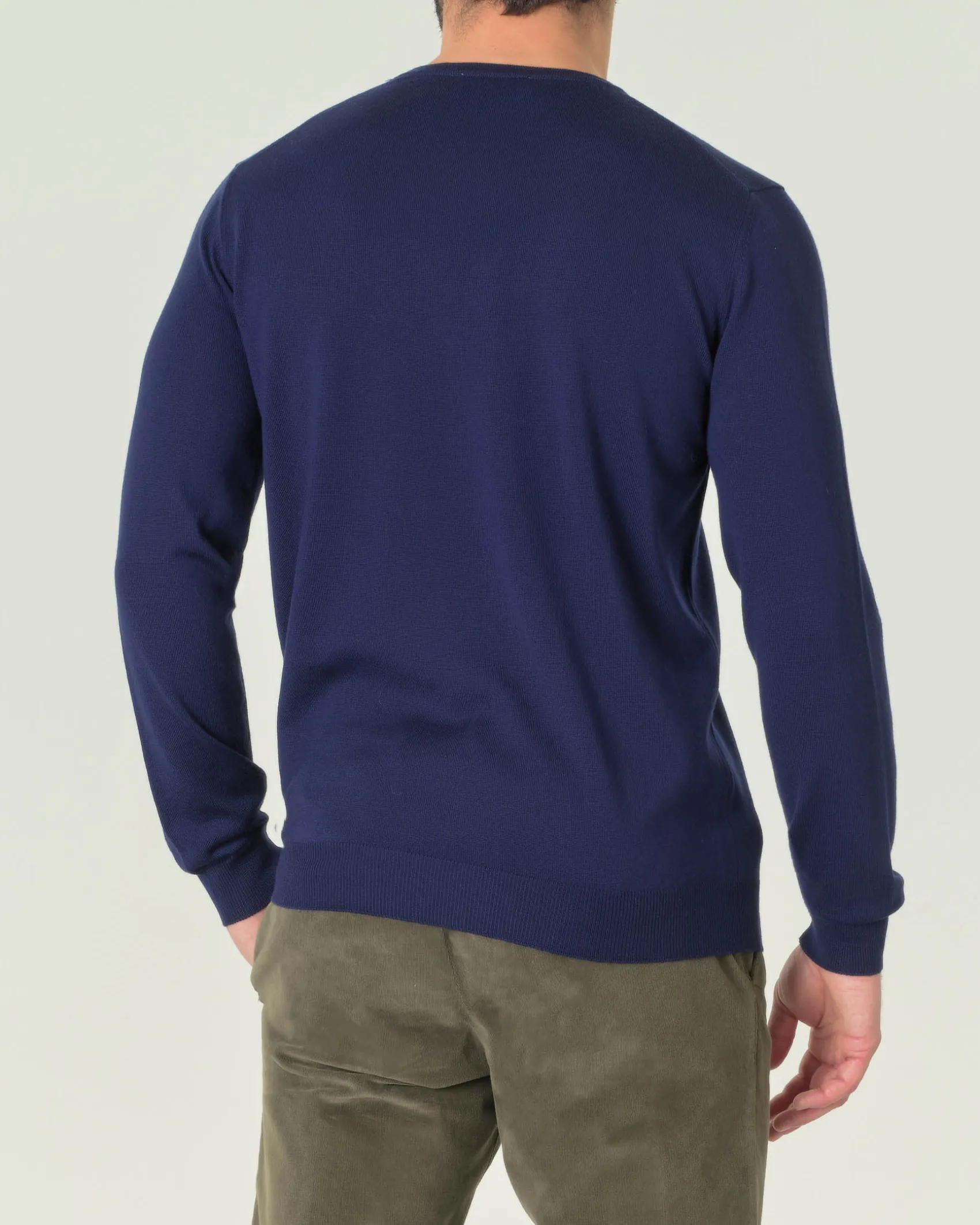 Maglia girocollo Pellizzari blu indaco in pura lana merino