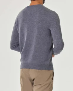 Maglia girocollo Pellizzari grigia in puro cachemire