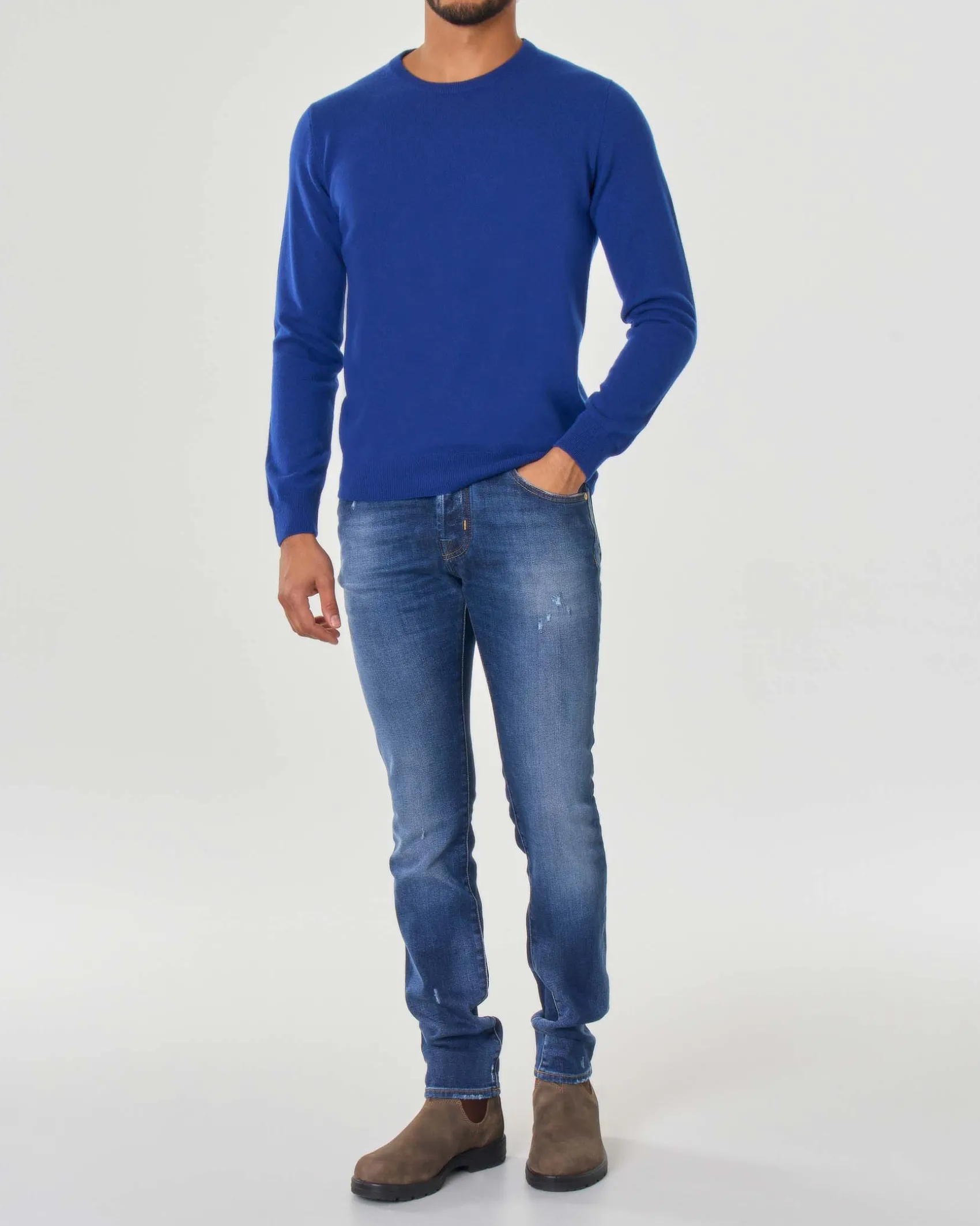 Maglia girocollo Pellizzari blu royal in puro cachemire