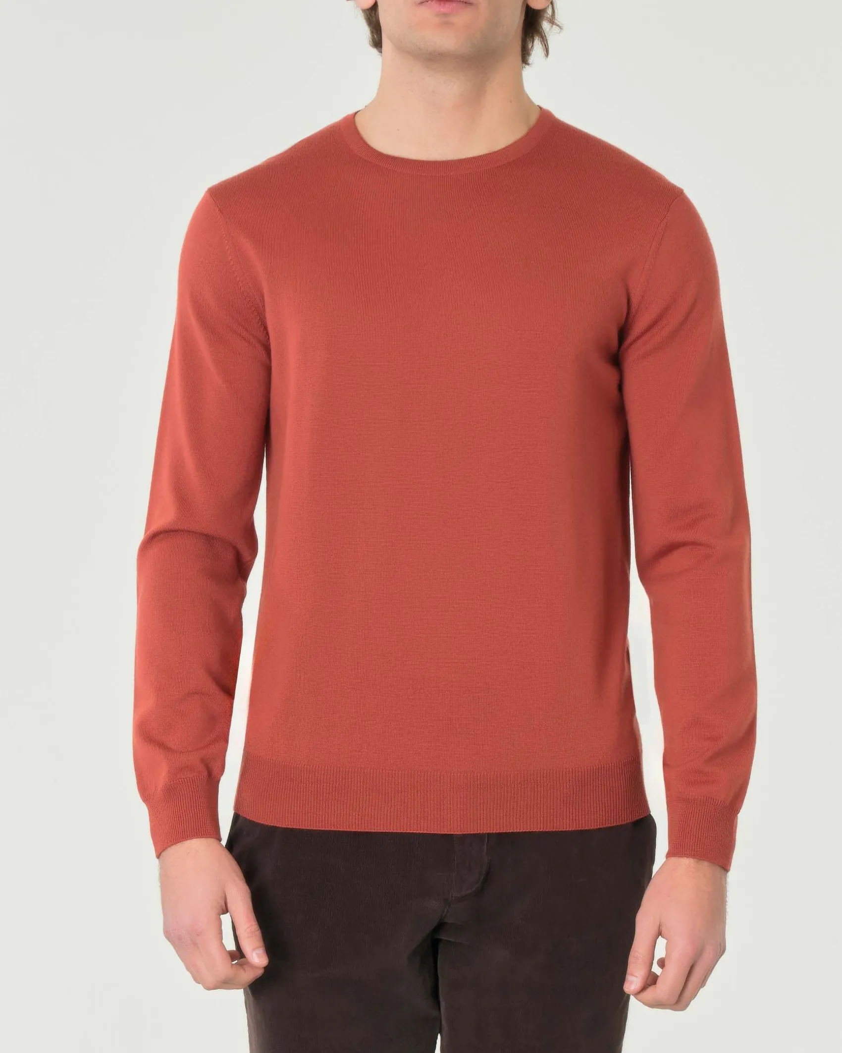 Maglia girocollo Pellizzari color aragosta in pura lana merino