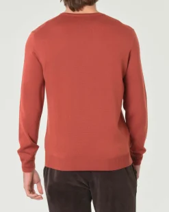 Maglia girocollo Pellizzari color aragosta in pura lana merino