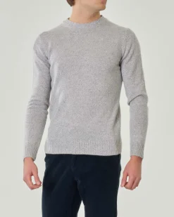 Maglia girocollo Pellizzari grigio melange in misto lana e cachemire finezza 7