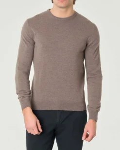 Maglia girocollo Pellizzari color tortora in misto lana e cachemire finezza 12