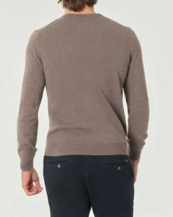 Maglia girocollo Pellizzari color tortora in misto lana e cachemire finezza 12