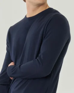 Maglia girocollo Pellizzari blu navy in pura lana merinos ultrafine