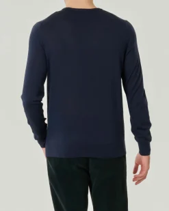 Maglia girocollo Pellizzari blu navy in pura lana merinos ultrafine
