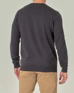 Maglia girocollo Pellizzari grigio antracite in pura lana merino