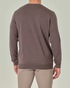 Maglia girocollo Pellizzari color noce in pura lana merino